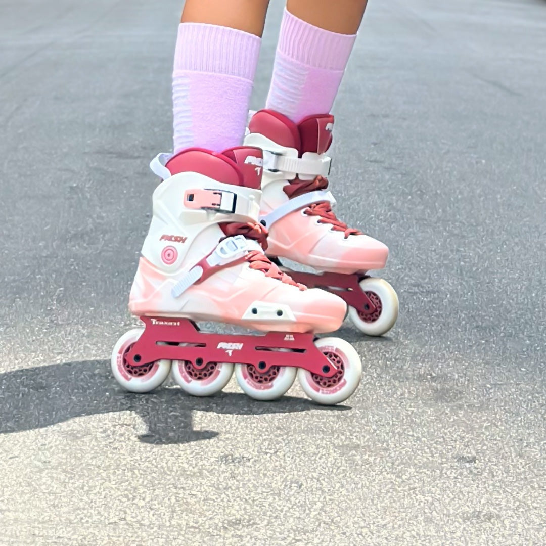 PATINS TRAXART MESH BRANCO E PINK | 80mm Abec-9