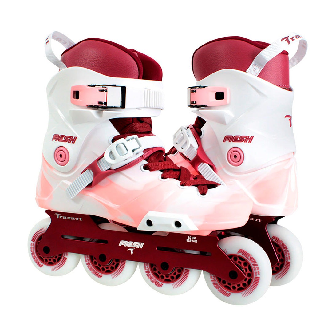 PATINS TRAXART MESH BRANCO E PINK | 80mm Abec-9