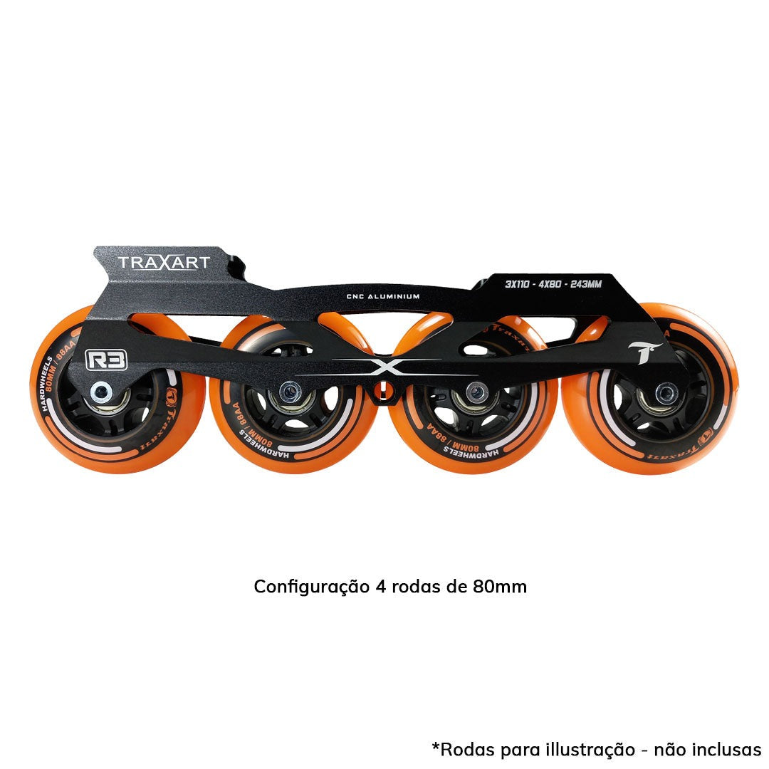 BASE HÍBRIDA PARA PATINS INLINE TRAXART PRETO | 4X80mm 3x110mm
