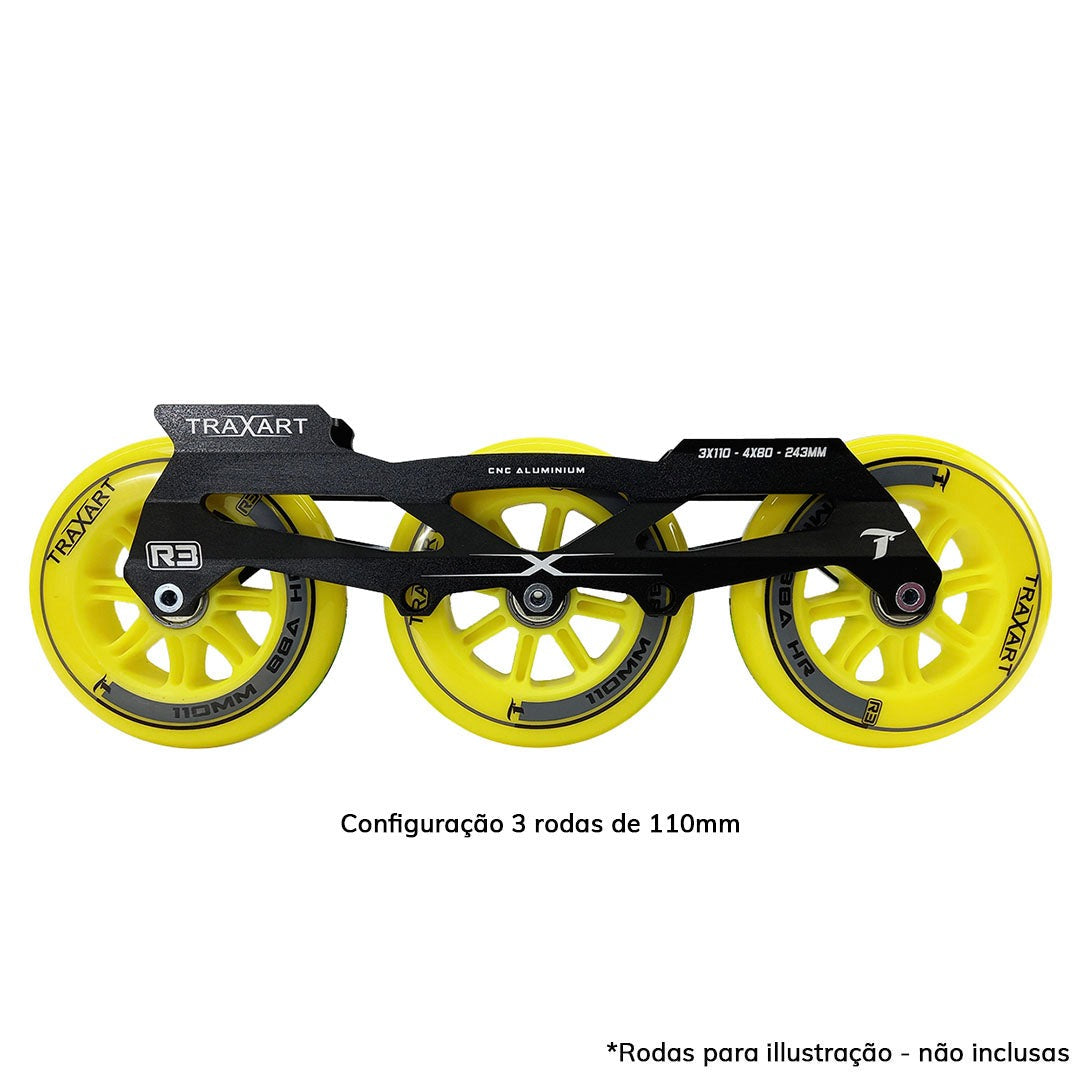 BASE HÍBRIDA PARA PATINS INLINE TRAXART PRETO | 4X80mm 3x110mm