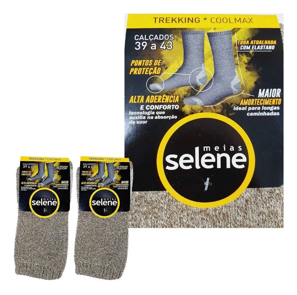 MEIA SELENE ESPORTIVA PERFORMANCE COOLMAX TREKKING - KAKI MESCLA