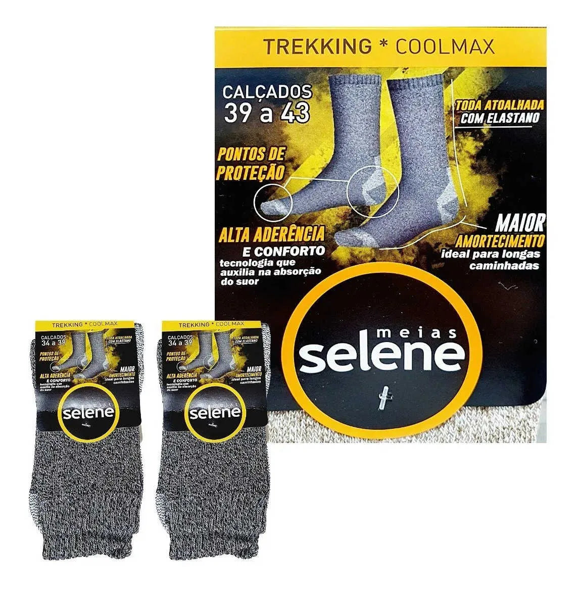 MEIA SELENE ESPORTIVA PERFORMANCE COOLMAX TREKKING - PRETO MESCLA