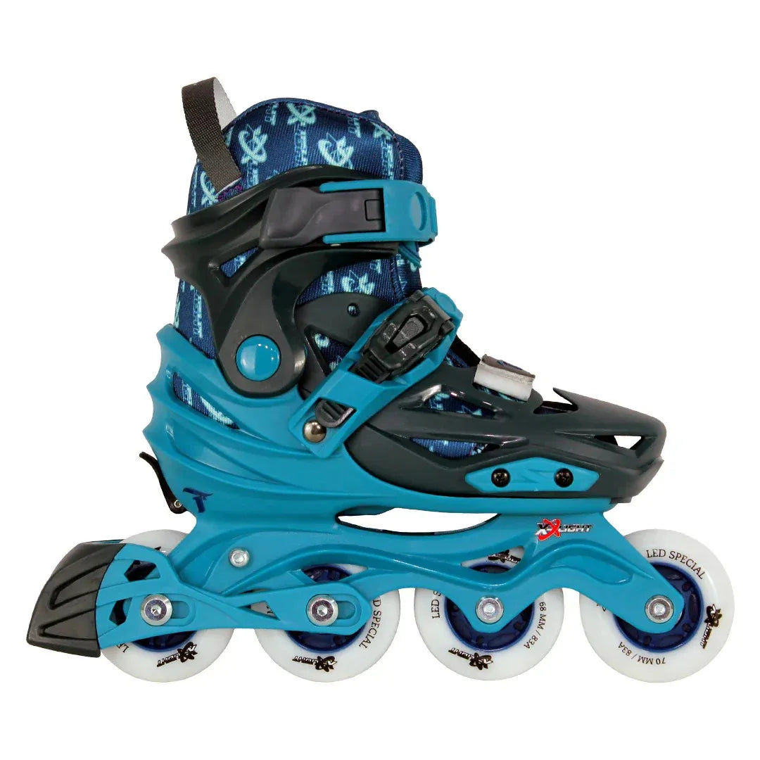 PATINS X-LIGHT AZUL REGULÁVEL COM RODA DE LED
