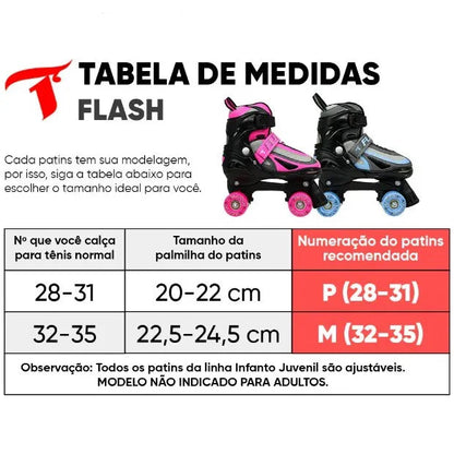 PATINS INFANTIL FLASH ROSA COM RODAS DE LED | 54mm Abec-5