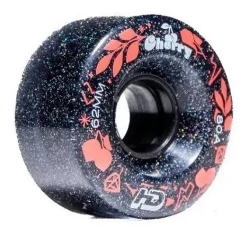 JOGO DE RODAS HD INLINE CHERRY PRETO GLITTER | 62mm 80a