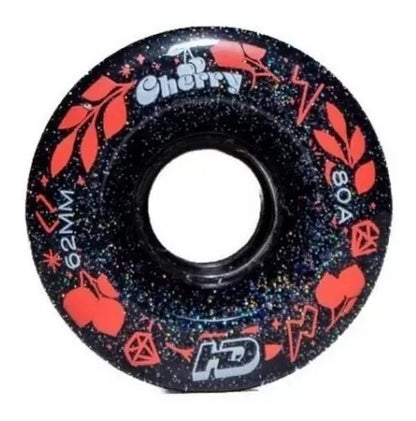 JOGO DE RODAS HD INLINE CHERRY PRETO GLITTER | 62mm 80a