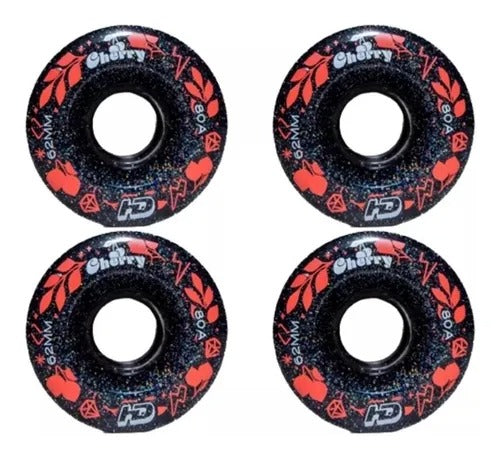 JOGO DE RODAS HD INLINE CHERRY PRETO GLITTER | 62mm 80a