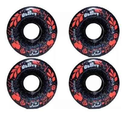 JOGO DE RODAS HD INLINE CHERRY PRETO GLITTER | 62mm 80a