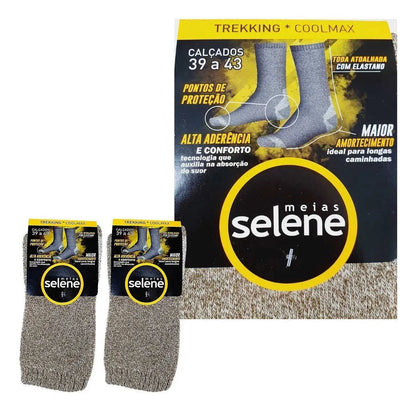 MEIA SELENE ESPORTIVA PERFORMANCE COOLMAX TREKKING - KAKI MESCLA