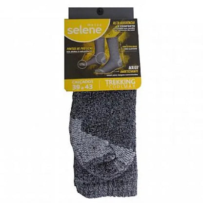 MEIA SELENE ESPORTIVA PERFORMANCE COOLMAX TREKKING - PRETO MESCLA