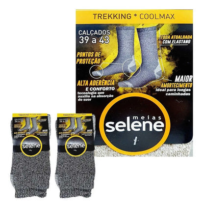MEIA SELENE ESPORTIVA PERFORMANCE COOLMAX TREKKING - PRETO MESCLA