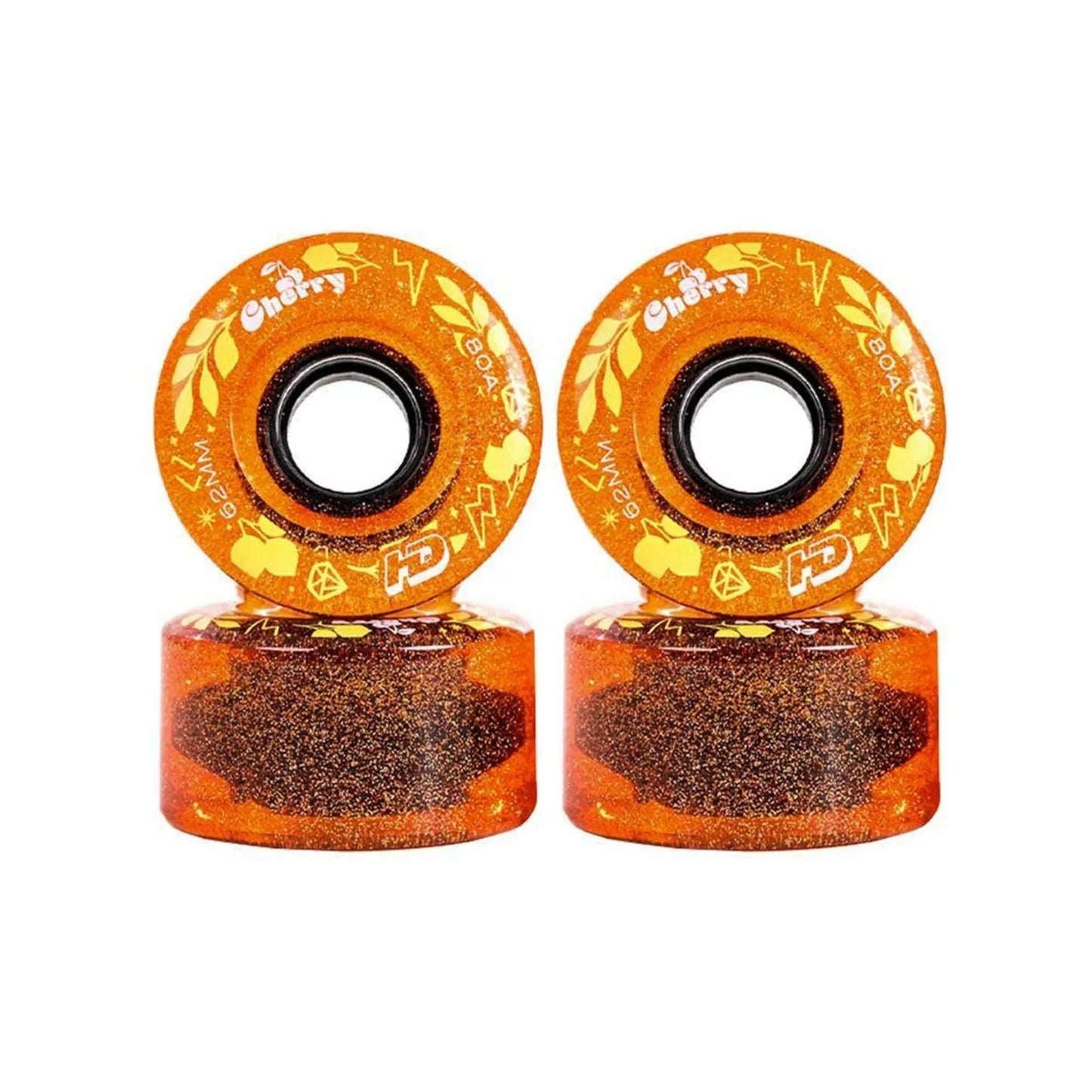 JOGO DE RODAS HD INLINE CHERRY LARANJA GLITTER | 62mm 80a
