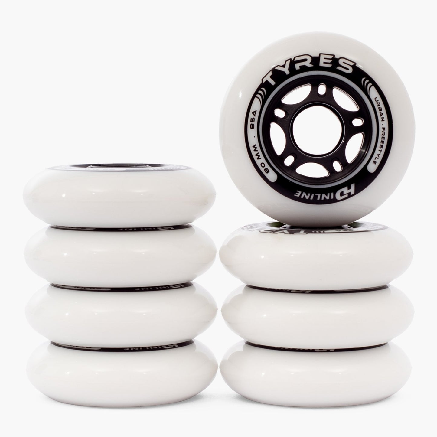 JOGO DE RODAS HD INLINE TYRES (8UN) BRANCO | 80mm 85a