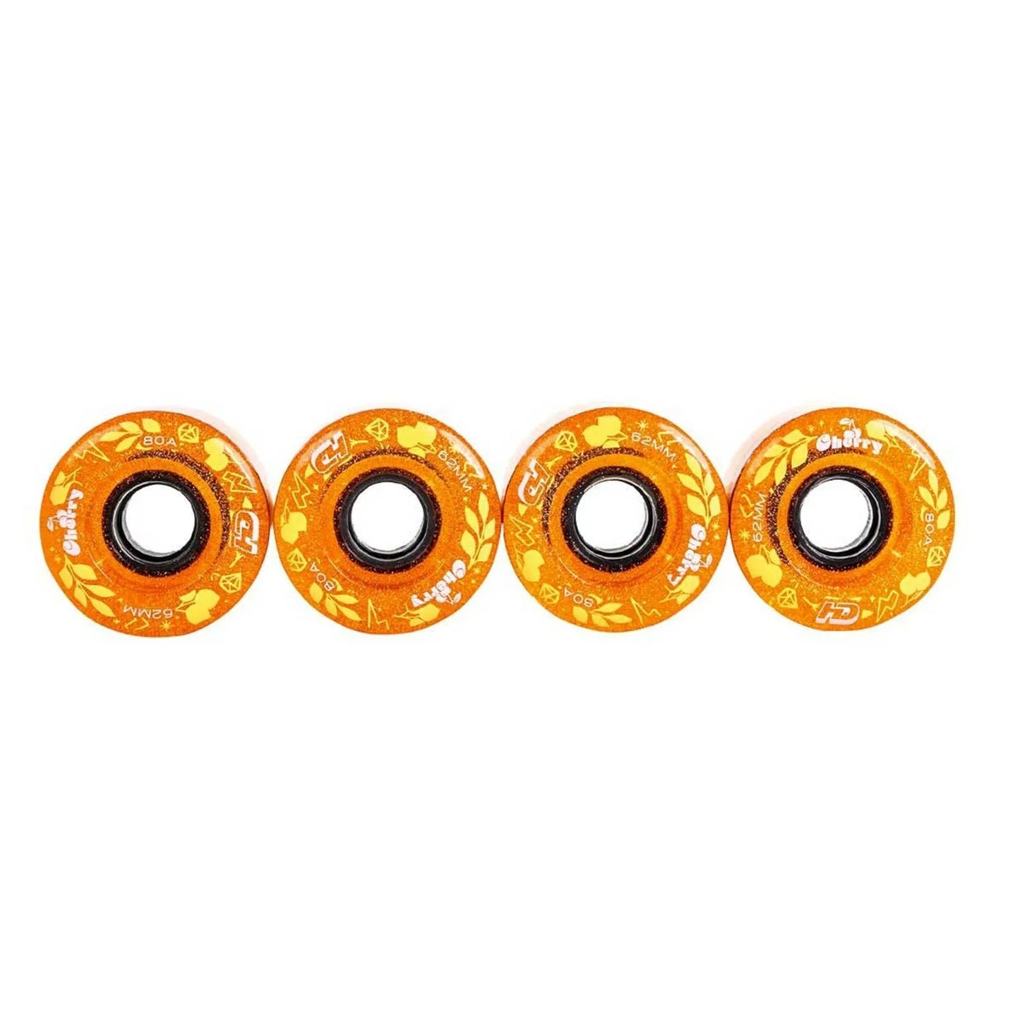 JOGO DE RODAS HD INLINE CHERRY LARANJA GLITTER | 62mm 80a